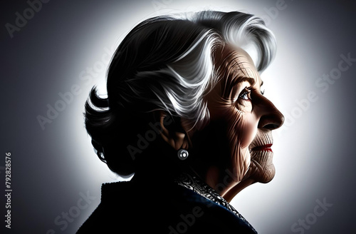 Silhouette of an elderly woman on a plain background