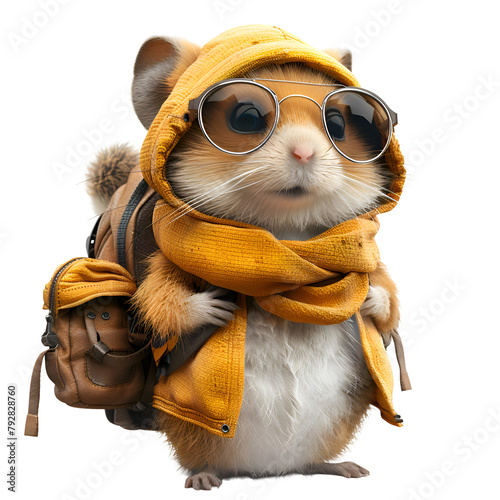 A 3D animated cartoon render of a friendly lemming showing lost travelers the way. photo