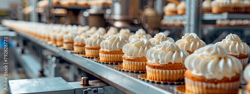 cupcakes in the factory industry. Selective focus.
