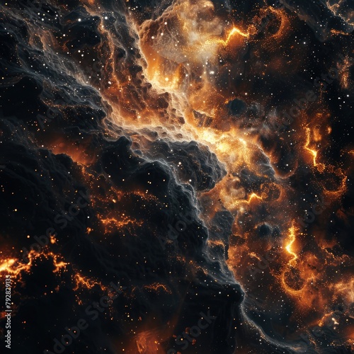 Fiery Starry Night  A Bold Black Wallpaper Background with Epic Burning Stars. Generative Art 