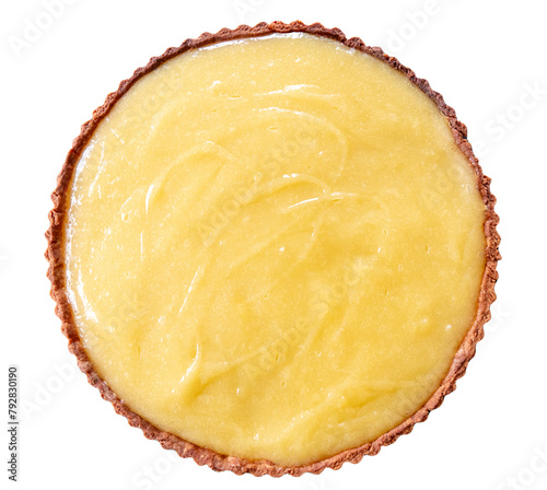 Fresh homemade shortcrust pastry lemon pie. Top view isolated on white background.