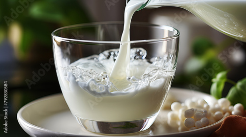 Close-up of a milk being poured into a glass from jar.