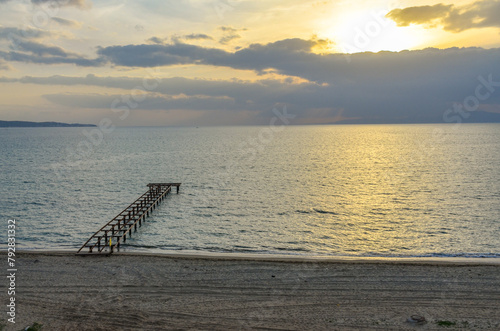 Oren Beach in Burhaniye (Balikesir province, Turkey) at sunset photo