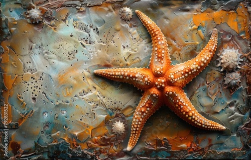 red starfish on the sand