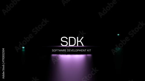 SDK Software Development Kit illuminated text, lettering. SDK concept, wallpaper. 3D render