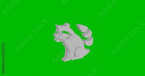 Animation of rotation of a white raccoon symbol with shadow. Simple and complex rotation. Seamless looped 4k animation on green chroma key background photo