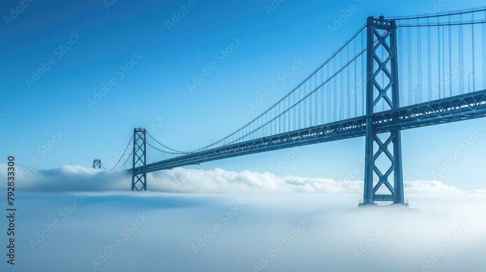 Bay Bridge East Span Emerging from Low Fog Over Bay Bay Bridge East Span Emerging from Low Fog Over Bay