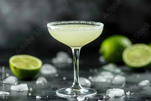 Refreshing Daiquiri Cocktail with Lime and Ice - Delicious Cold Beverage with Rum, Sugar, and Liqueur photo