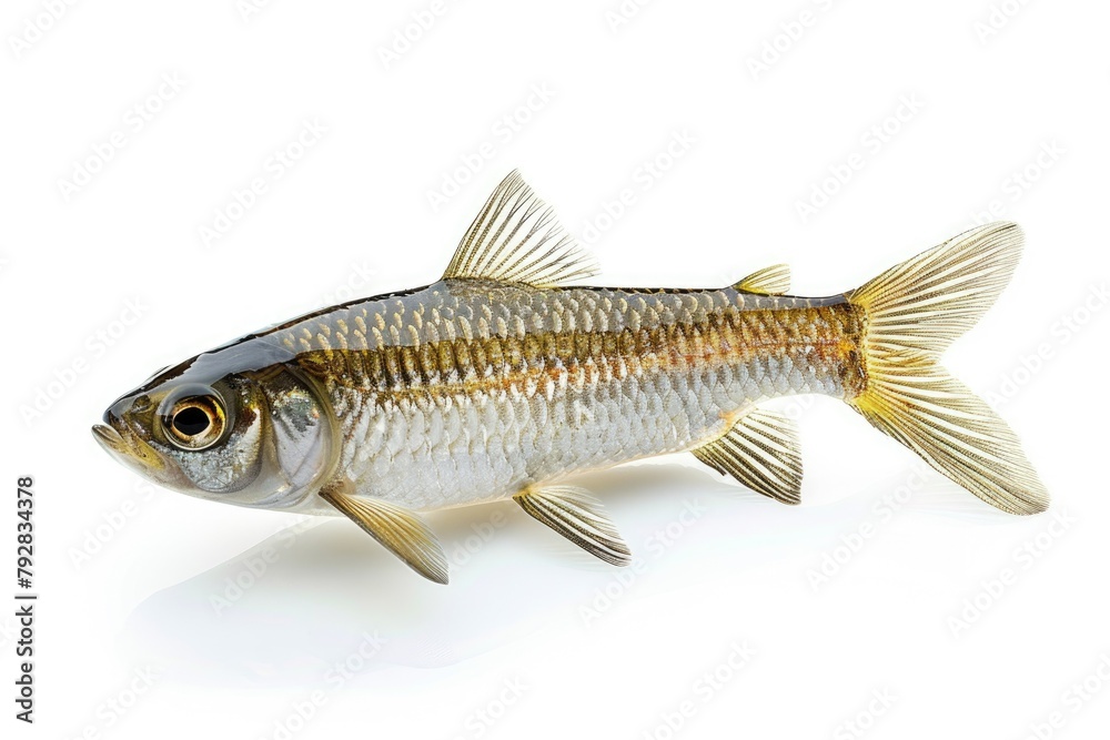 Fototapeta premium Small Common Minnow Fish Isolated on White Background in Fresh Water
