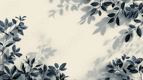 Branch with black Leaves Casting Shadows on White Wall