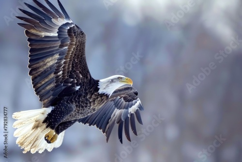 Swooping Bald Eagle Closeup. Nature Predators in Action as American Bald Eagle Grabs a Fish with Feathered Tail in Conowingo Dam.