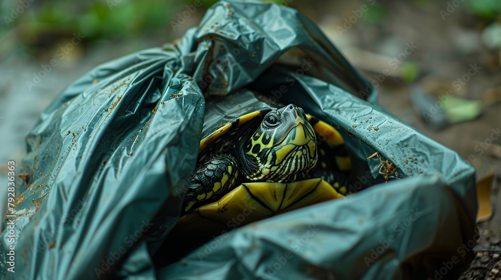 turtle in a nylon bag