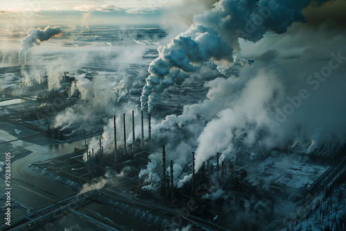 Hideous air pollution from the Syncrude Tar sands upgrader plant north of Fort McMurray photo
