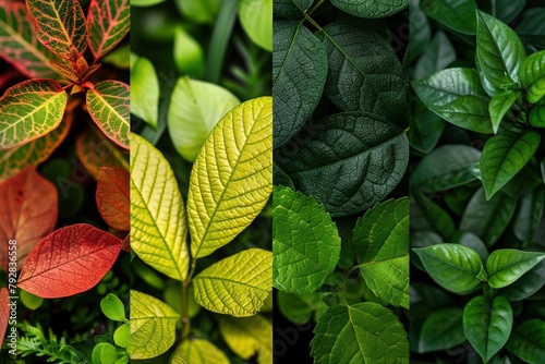 Fotocollage von verschiedenen Blättern von Pflanzen  photo