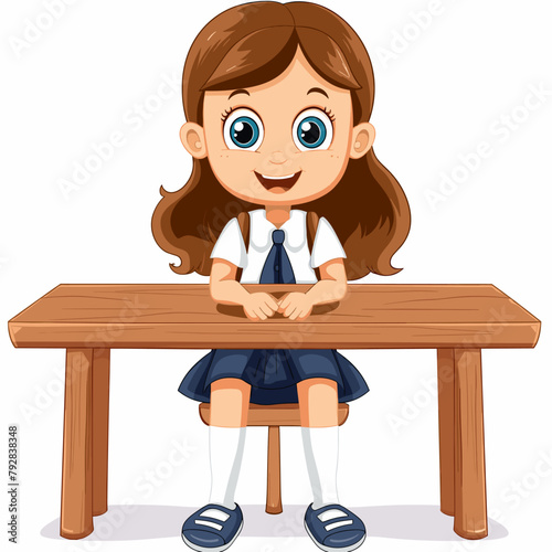 vector girl schoolgirl at her desk .Generative AI