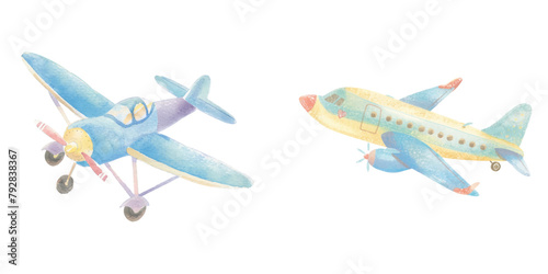 airplane flying watercolor vector illustration