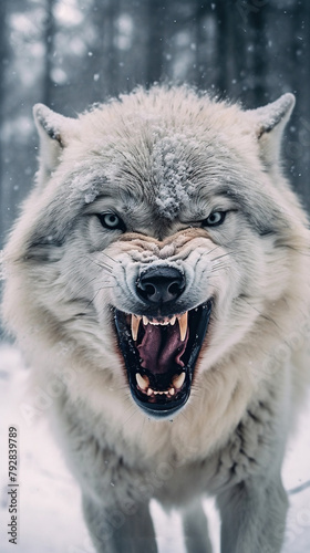 A Big Wolf Looking Front In The Snow Winter Background photo