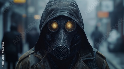 man in gas mask photo