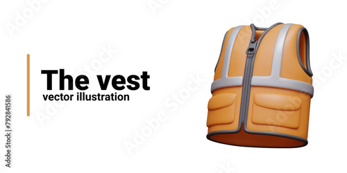 Orange vest with reflective stripes. Sleeveless jacket for worker