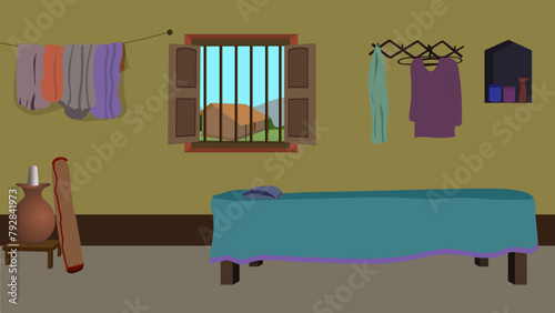 Indian Village house Indoor design | poor home inside design | mud house interior design | background for animation | cartoon