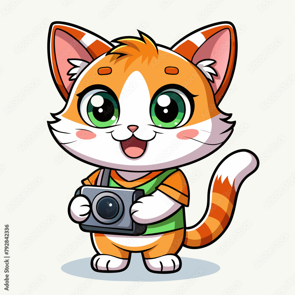 Obraz premium Adorable Cartoon Cat Photographer with Camera