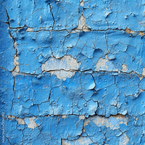 The blue wall provides a textured background for the room.