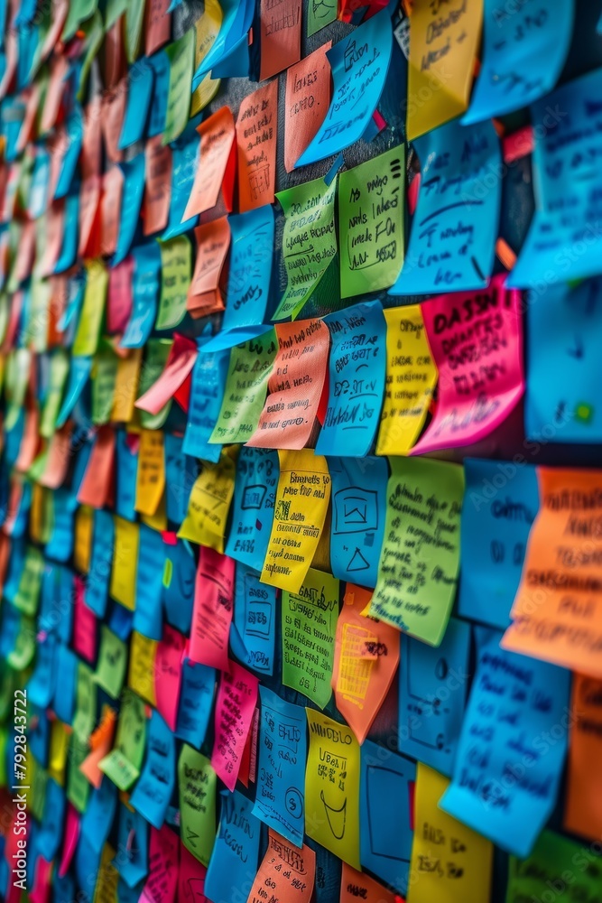 Brightly colored sticky notes are displayed on a Pinterest board with a mix of doodles and sketches. Machine learning tech is used to create the content.
