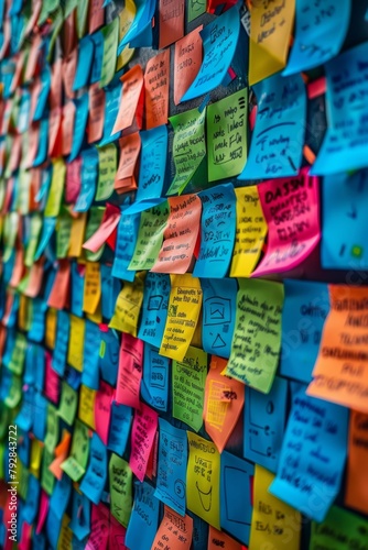 Brightly colored sticky notes are displayed on a Pinterest board with a mix of doodles and sketches. Machine learning tech is used to create the content.