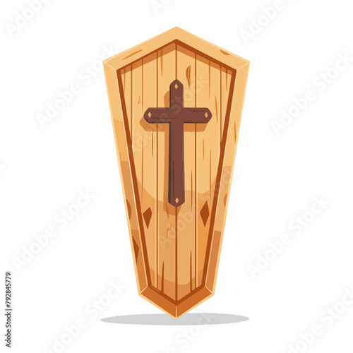 wooden coffin with cross symb...