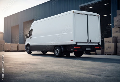 'new van loading delivery cargo warehouse rendering d heavy courier transporter mail driving open expedite building parked shipment stribution fuel box container small door service' photo
