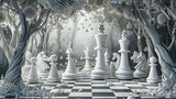Chess theme, white tone, illustration
