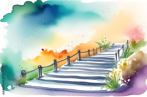 Stairs in nowhere with watercolors