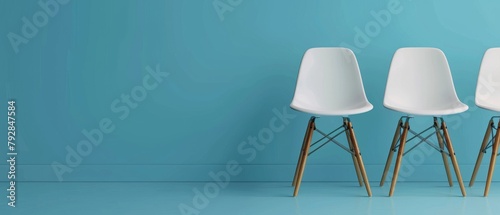 Blue background with chairs in 3D. photo