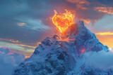 3D burning heart on the peak of a snow mountain, represent passion
