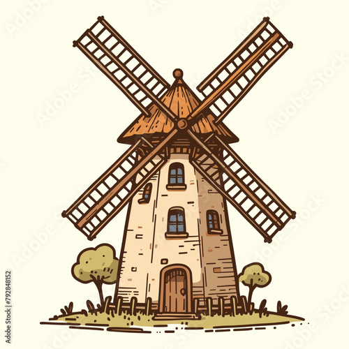 windmill vintage illustration