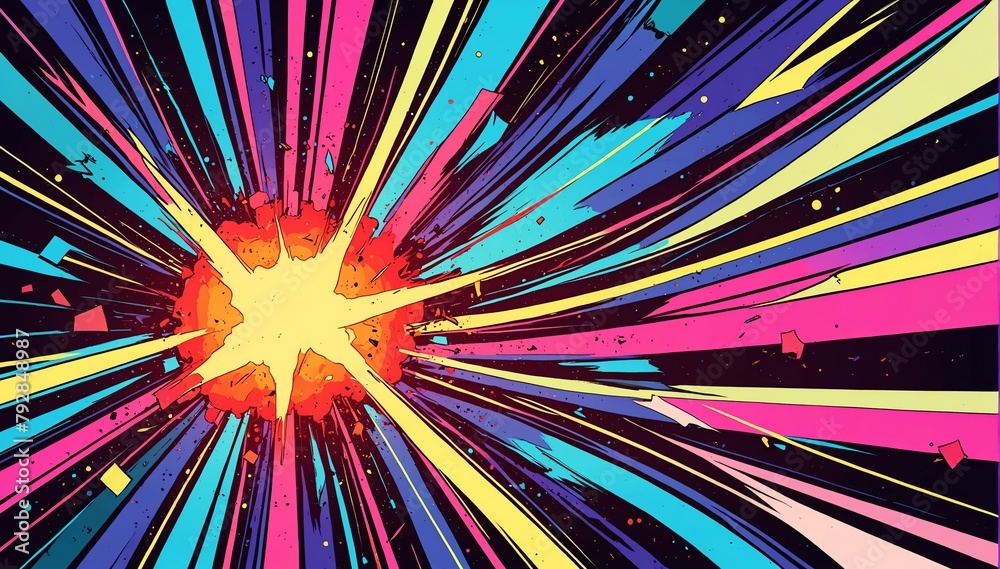 geometric theme explosion retro pop art anime cartoon style background from Generative AI geometric theme explosion retro pop art anime cartoon style background from Generative AI