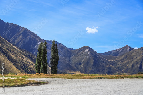 Mountain in autumn colors, scenic view near Moke Lake, New Zealand, South Island