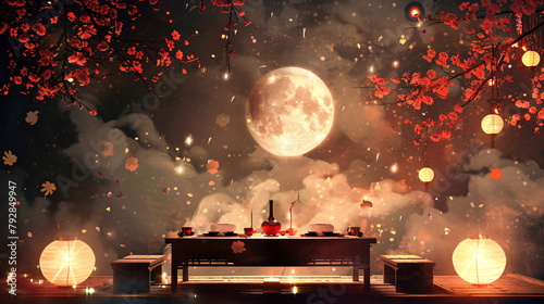 A magical Chinese mid-autumn festival background 