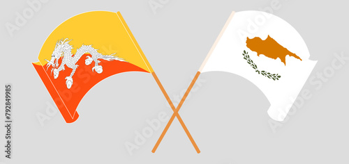 Crossed and waving flags of Cyprus and Bhutan
