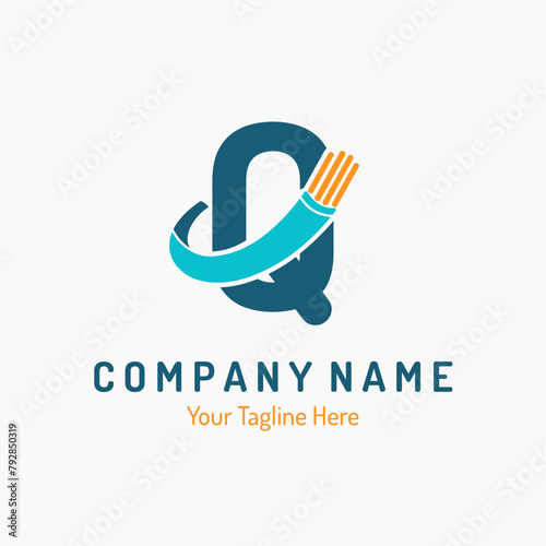 Initial Letter Q with Fiber Optic, Electric Wire for Technology Business Logo Idea. Connection, Cabling Provider Repair Logo Vector