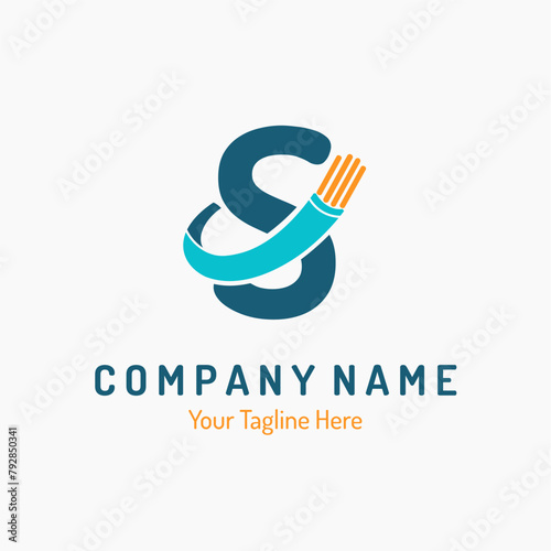 Initial Letter S with Fiber Optic, Electric Wire for Technology Business Logo Idea. Connection, Cabling Provider Repair Logo Vector