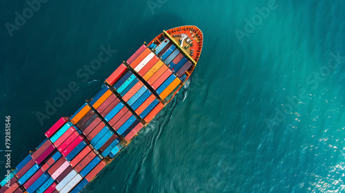 Aerial top view containers ship cargo business 