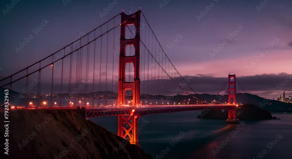 Golden Gate Bridge at sunset.
Golden Gate Bridge at sunset.