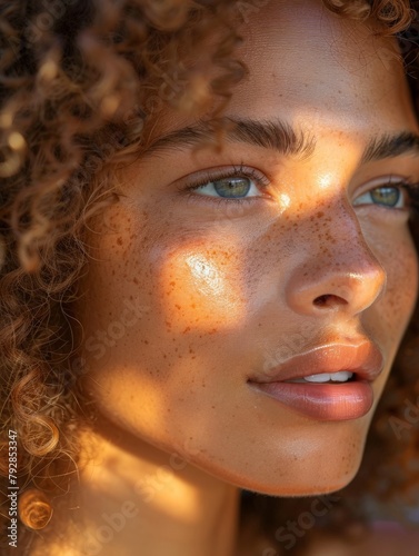 Close-up of a woman's radiant skin, emphasizing the benefits of natural beauty products.