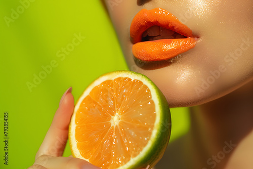 a woman's lips glossed with vibrant orange