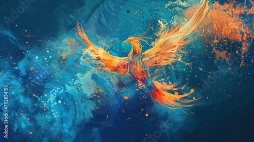 Phoenix, abstract, color, neon, digital painting of a phoenix in watercolor style. vector graphics
