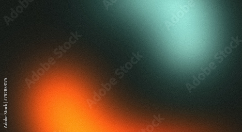 Orange blue black grainy color gradient background, abstract dark banner design, noise texture. Summer poster design.
