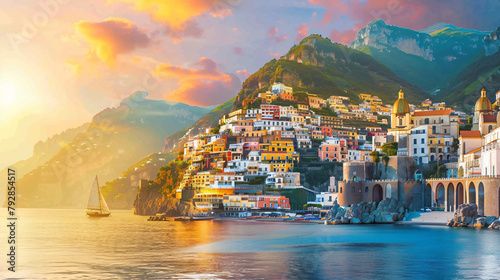 Amalfi coast at sunset Italy. Beautiful view of Amalfi © Hassan