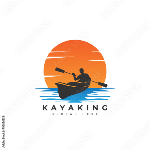 vector illustration kayaking white background