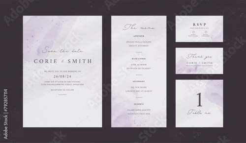 Abstract watercolor wedding invitation template. set of wedding stationery. luxury card and poster background.